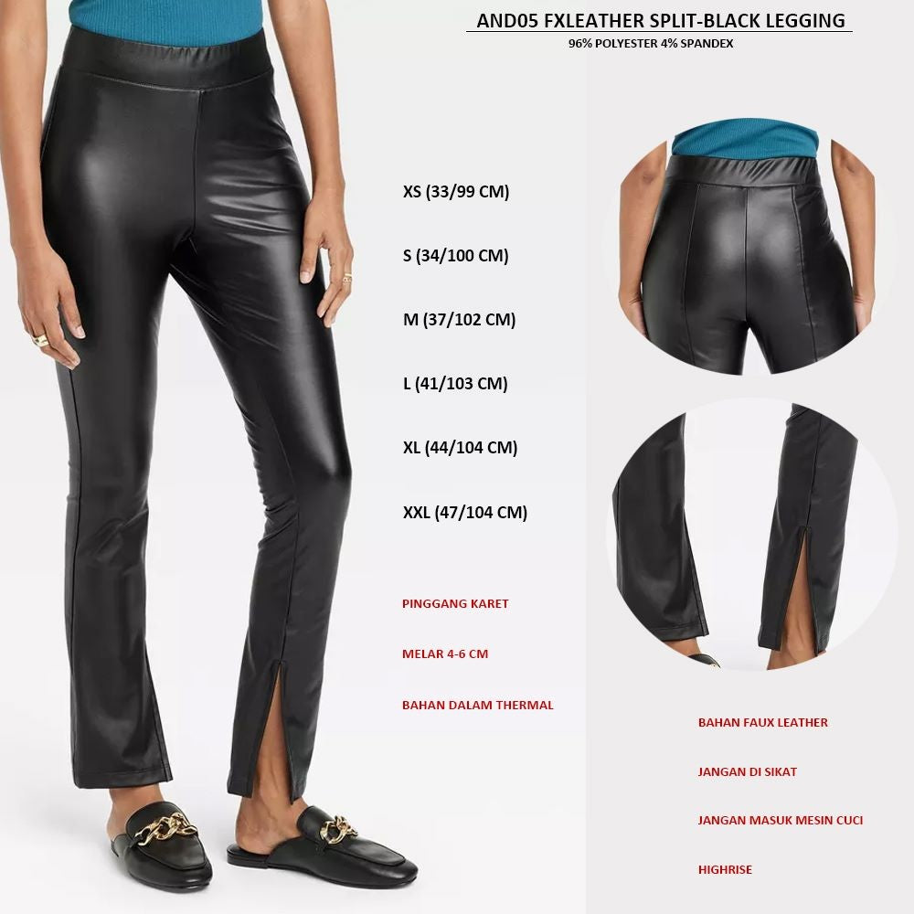 Celana Panjang Legging Wanita (AND05 FXLEATHER SPLIT LEGGING)