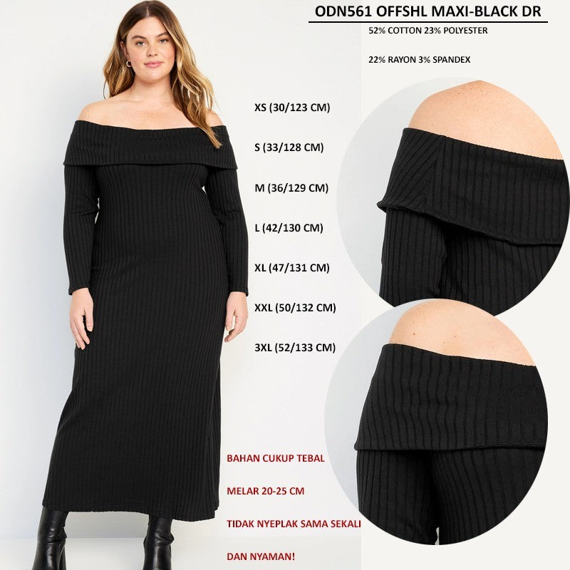 Dress Casual Maxi Wanita Lengan Panjang (ODN562 OFFSHL MAXI DRESS)