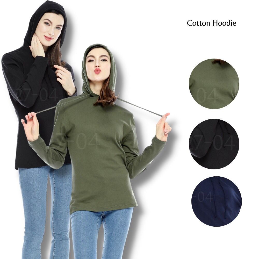 Hoodie Wanita Lengan Panjang Casual Polos Cotton (XER02 COTTON HOOD)
