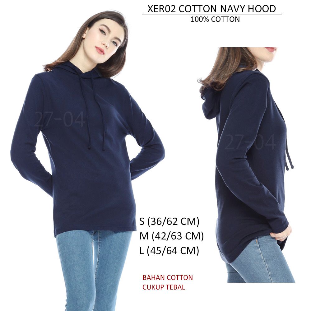 Hoodie Wanita Lengan Panjang Casual Polos Cotton (XER02 COTTON HOOD)