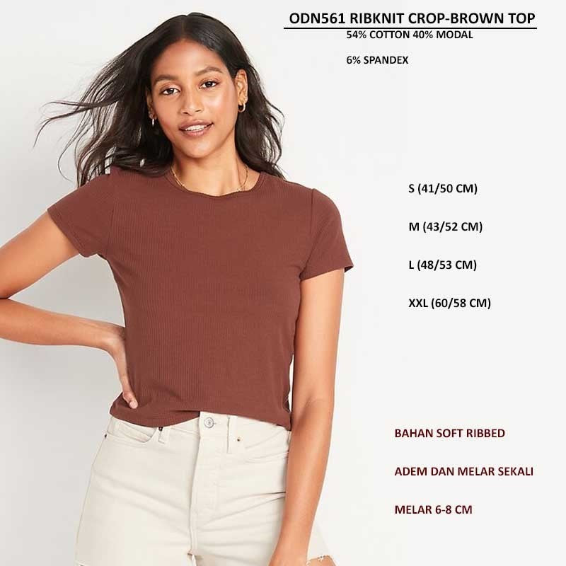 Atasan Kaos crop Wanita Lengan Pendek (ODN561 RIBKNIT CROP TOP)