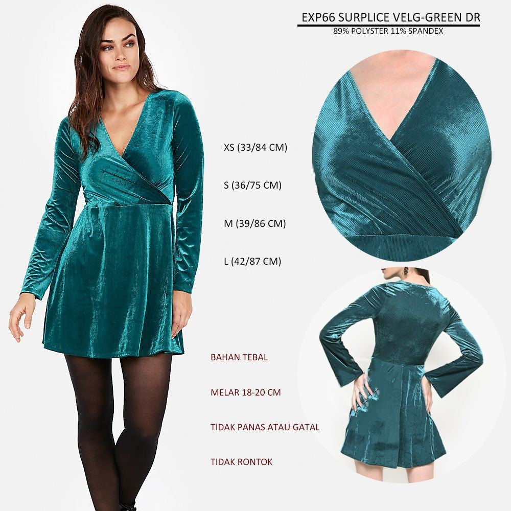 Dress Mini Casual Wanita Lengan Panjang (EXP66 SURPLICE VELVET DR)