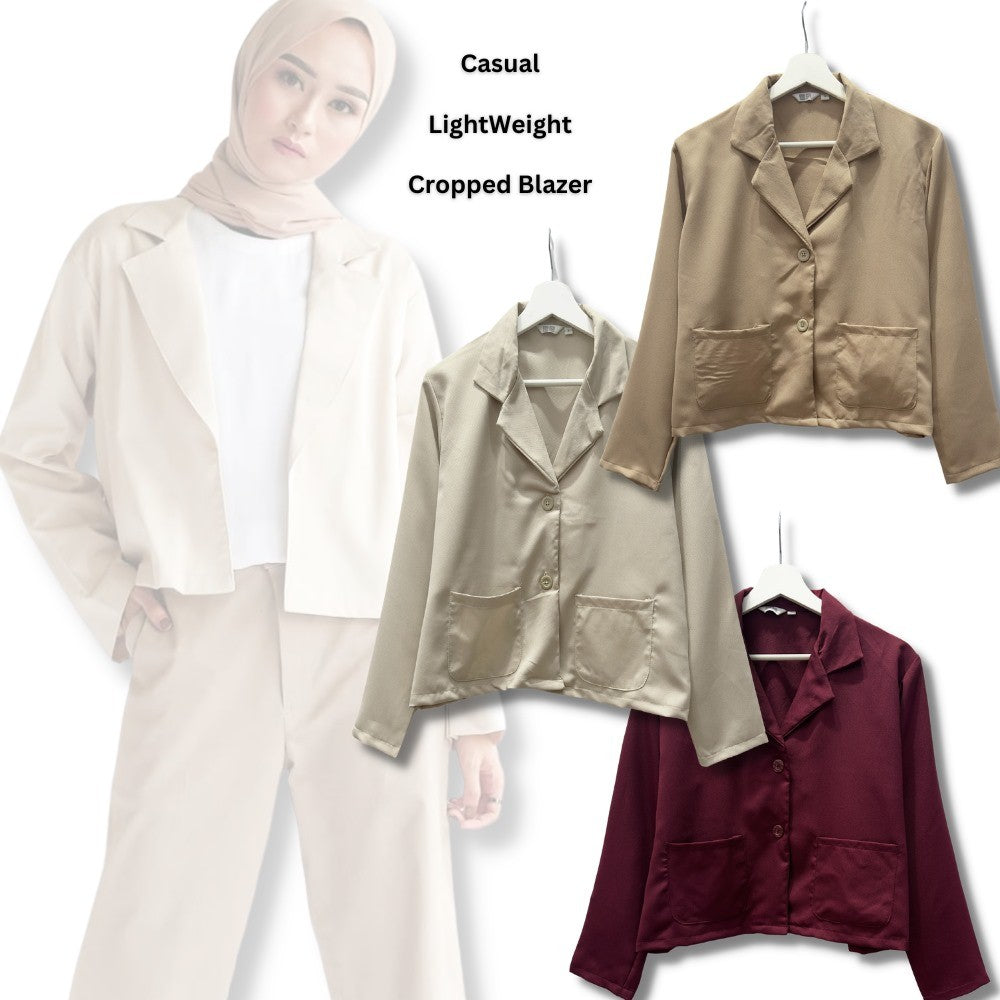Blazer Casual Wanita Lengan Panjang (UNQ329 LTWIEGHT CROP BLZ)