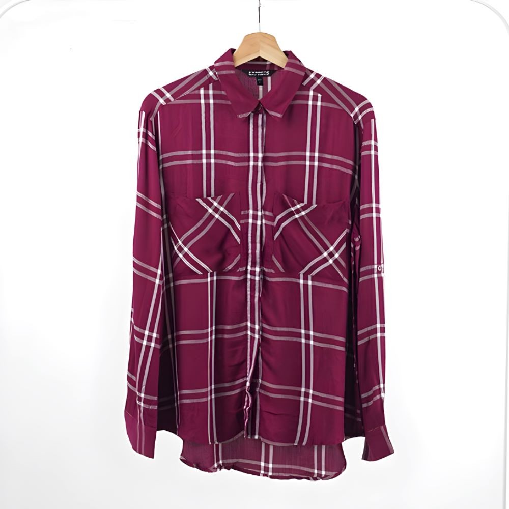 Atasan Kemeja Wanita Lengan Panjang (EXP67 WINDOWPANE PURPLE SHIRT)