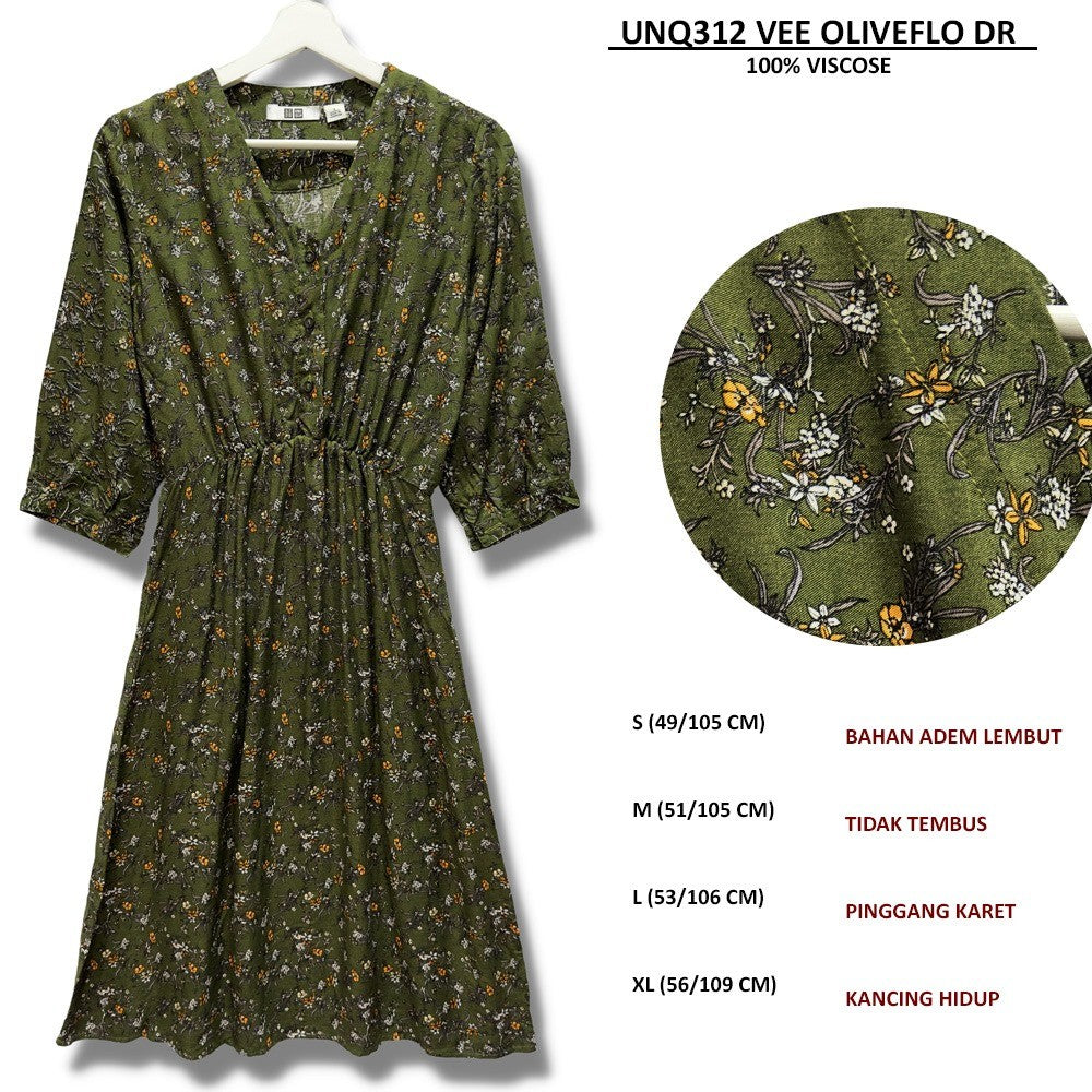 Dress Midi Casual Wanita Lengan Panjang Floral Spandex (UNQ312