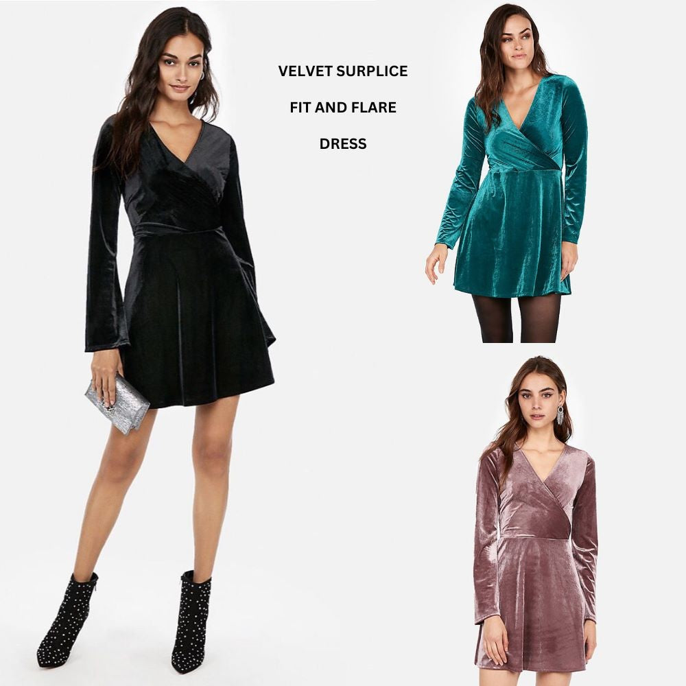 Dress Mini Casual Wanita Lengan Panjang (EXP66 SURPLICE VELVET DR)