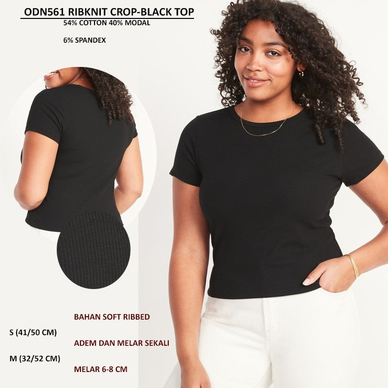 Atasan Kaos crop Wanita Lengan Pendek (ODN561 RIBKNIT CROP TOP)
