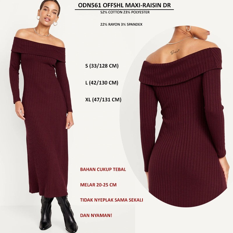 Dress Casual Maxi Wanita Lengan Panjang (ODN562 OFFSHL MAXI DRESS)