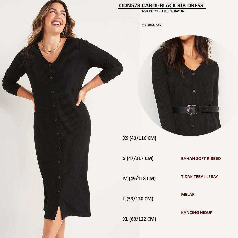 Dress Kasual Wanita Lengan panjang (ODN578 CARDI RIB DRESS)