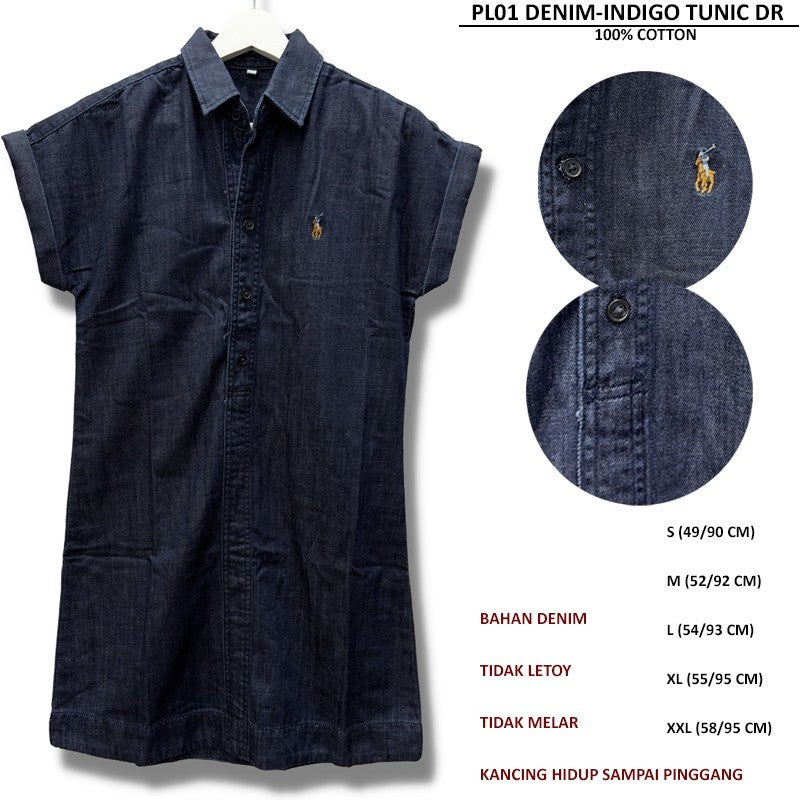 Dress Mini Casual Wanita Lengan Pendek (PL01 DENIM TUNIC DRESS)