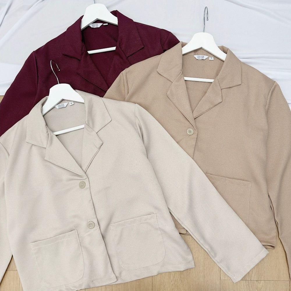 Blazer Casual Wanita Lengan Panjang (UNQ329 LTWIEGHT CROP BLZ)