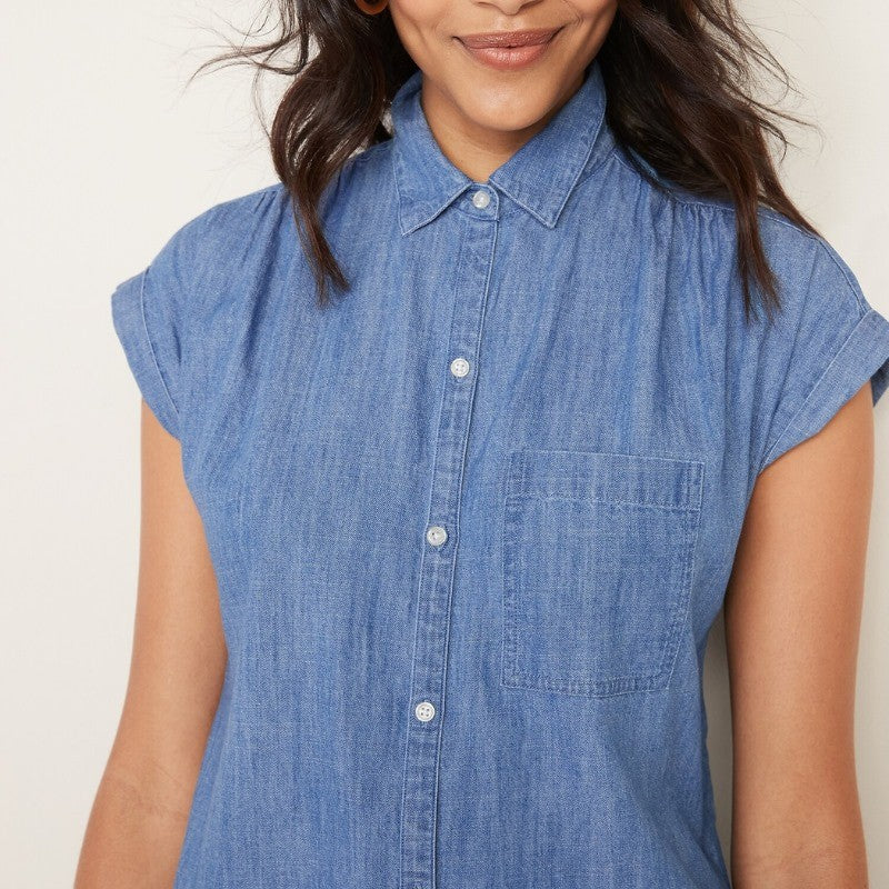 Dress Casual Denim Wanita Lengan Pendek (ODN573 CAP CHAMBRAY DRESS)