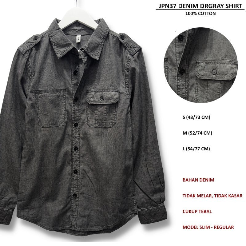Kemeja Pria Denim Regular Lengan Panjang (JPN37 DENIM DRGRAY SHIRT)