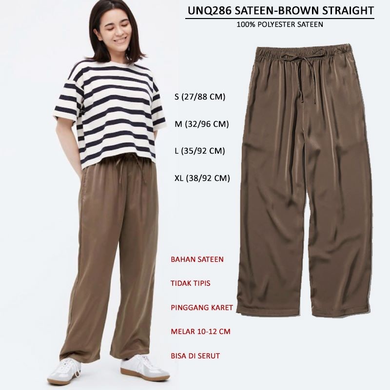 Celana Panjang Wanita Pinggang Karet Bisa di Serut (UNQ286 SATEEN STRAIGHT)