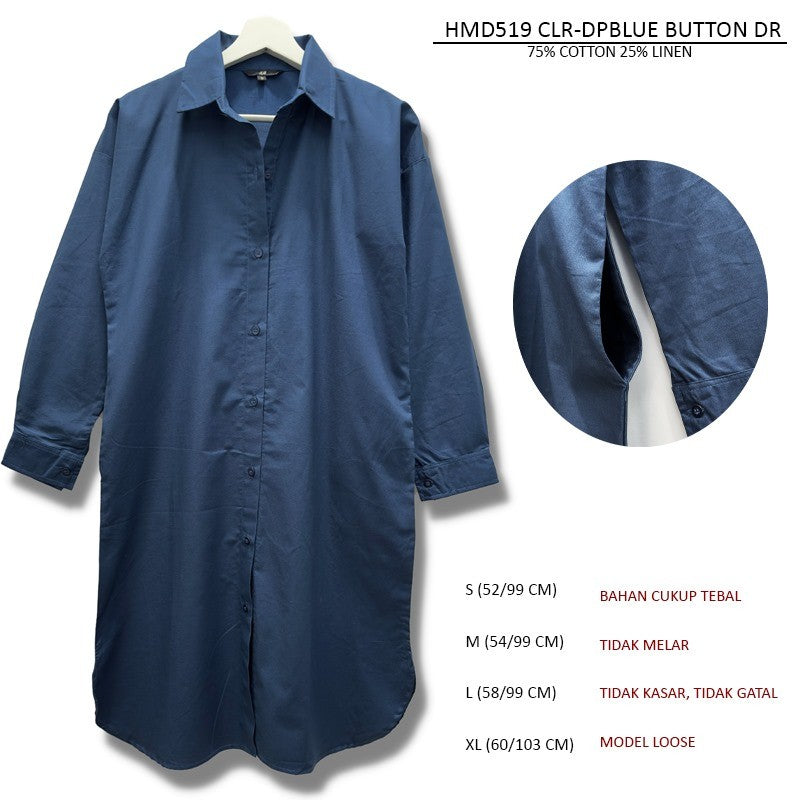 Dress Midi Wanita Casual Lengan Panjang (HMD519 COLLAR BUTTON DRESS)