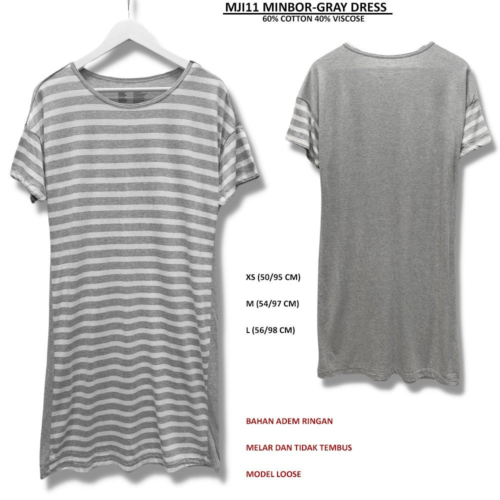 Dress Midi Casual Wanita Lengan Pendek Cotton (MJI11 MINIBOR DRESS)