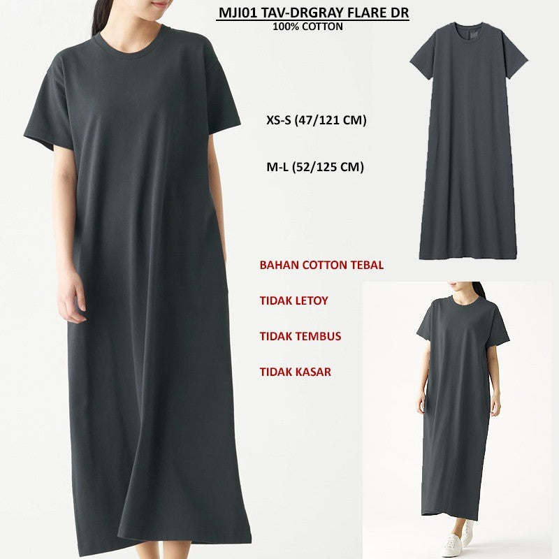 Dress Maxi Wanita Casual Lengan pendek (MJI01 TAV FLARE DRESS)