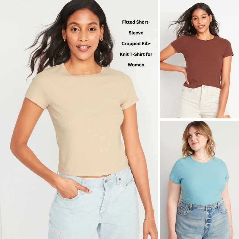 Atasan Kaos crop Wanita Lengan Pendek (ODN561 RIBKNIT CROP TOP)