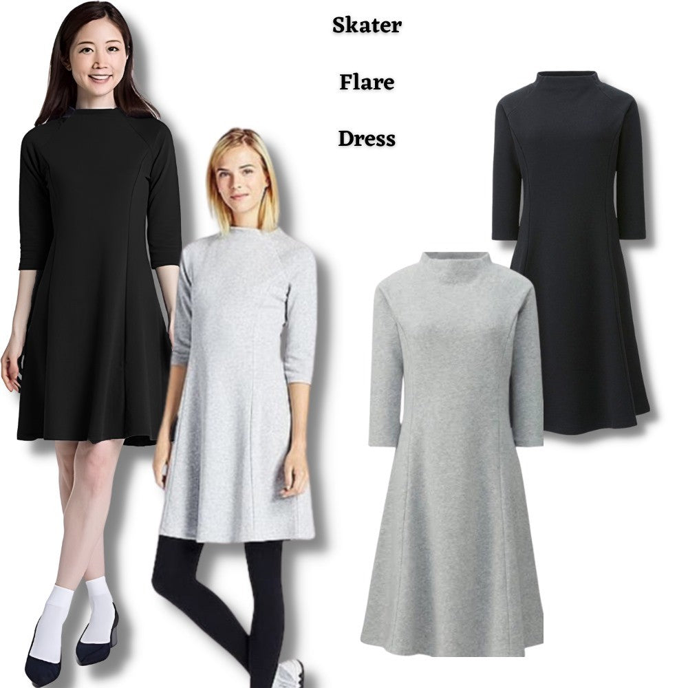 Dress Mini Casual Wanita Lengan Panjang Bahan Terry (UNQ300 SKATED DRESS)