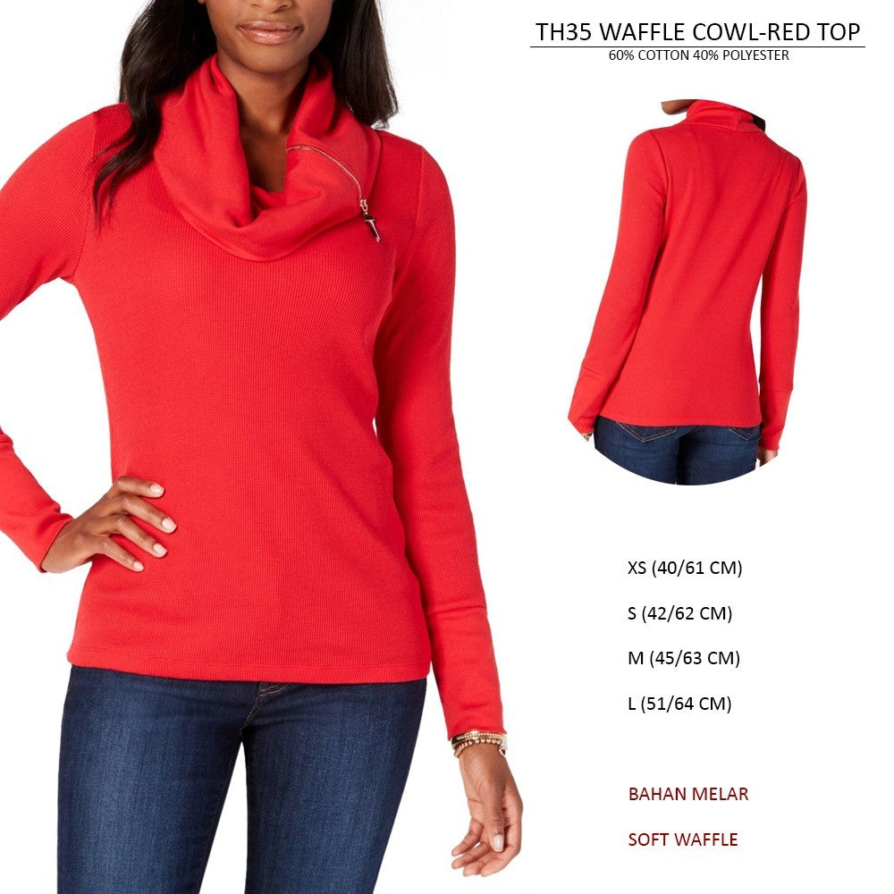 Atasan Kaos Wanita Kerah Tinggi Lengan Panjang (TH36 WAFFLE TOP)