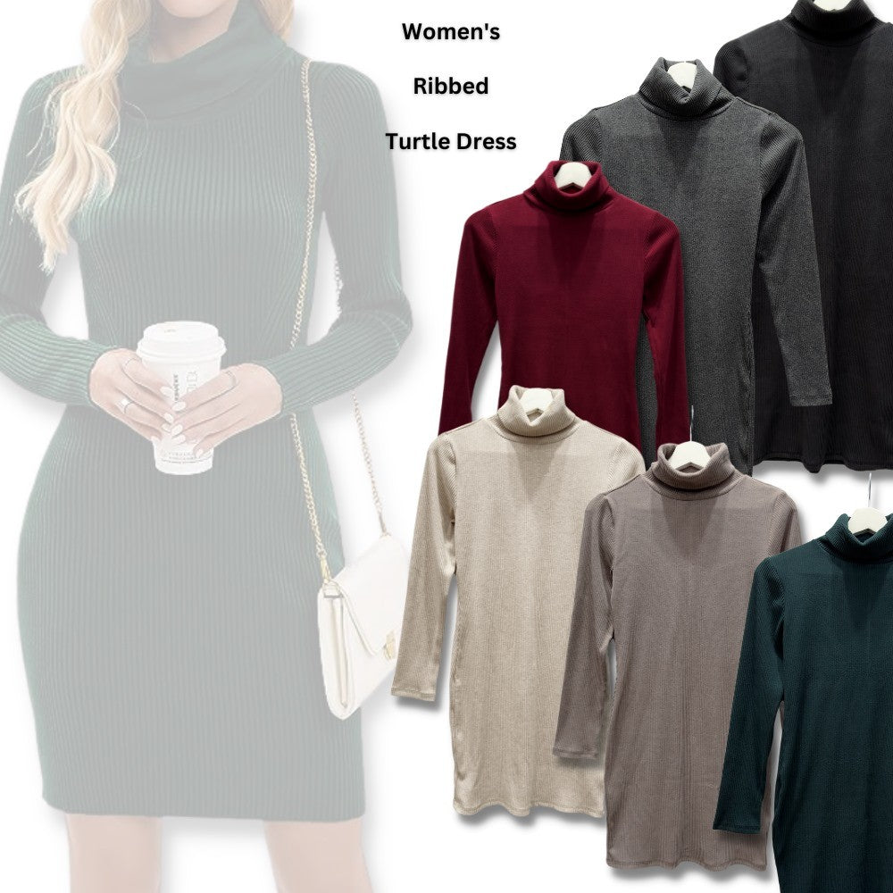 Dress Mini Casual Wanita Lengan Panjang (ODN551 TURTLE RIBBED DR)