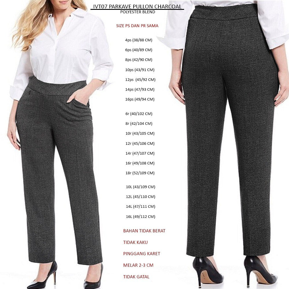 Celana Panjang Wanita Bahan Stercht Pinggang Karet (IVT07 PARKAVE PULLON CHARCOAL)