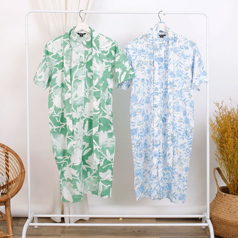 Dress Midi Casual Wanita Lengan Panjang (MONKL16 SHIRT DRESS)