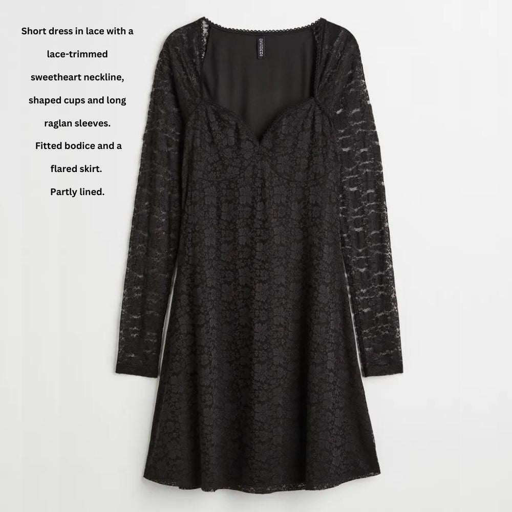 Dress Mini Casual Wanita Lengan Panjang Stretch (HMD491 LACE BLACK DR)