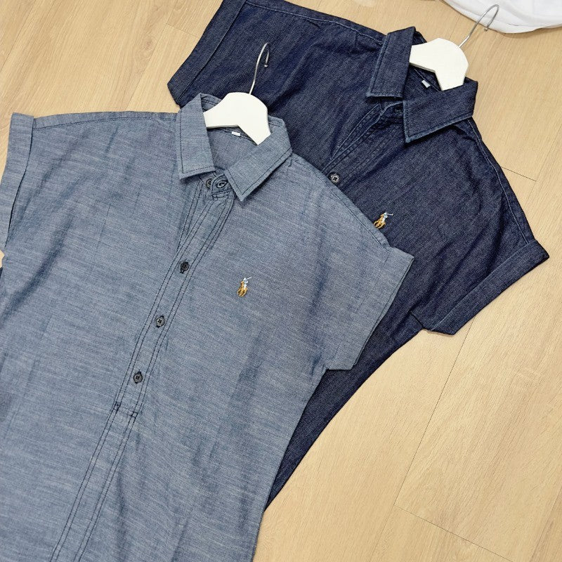 Dress Mini Casual Wanita Lengan Pendek (PL01 DENIM TUNIC DRESS)