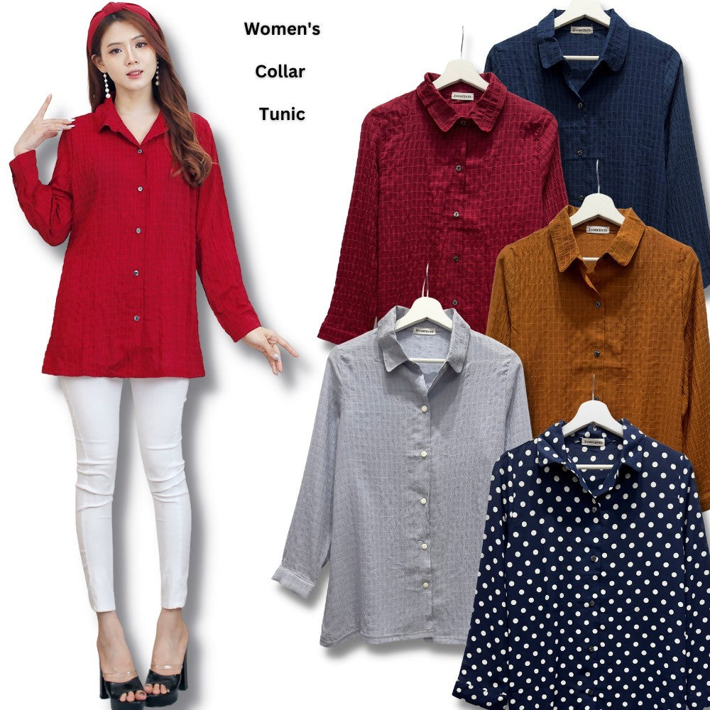 Atasan Kemeja Kasual Wanita Lengan Panjang Soft Chiffon (INC02 TXT TUNIC SHIRT)