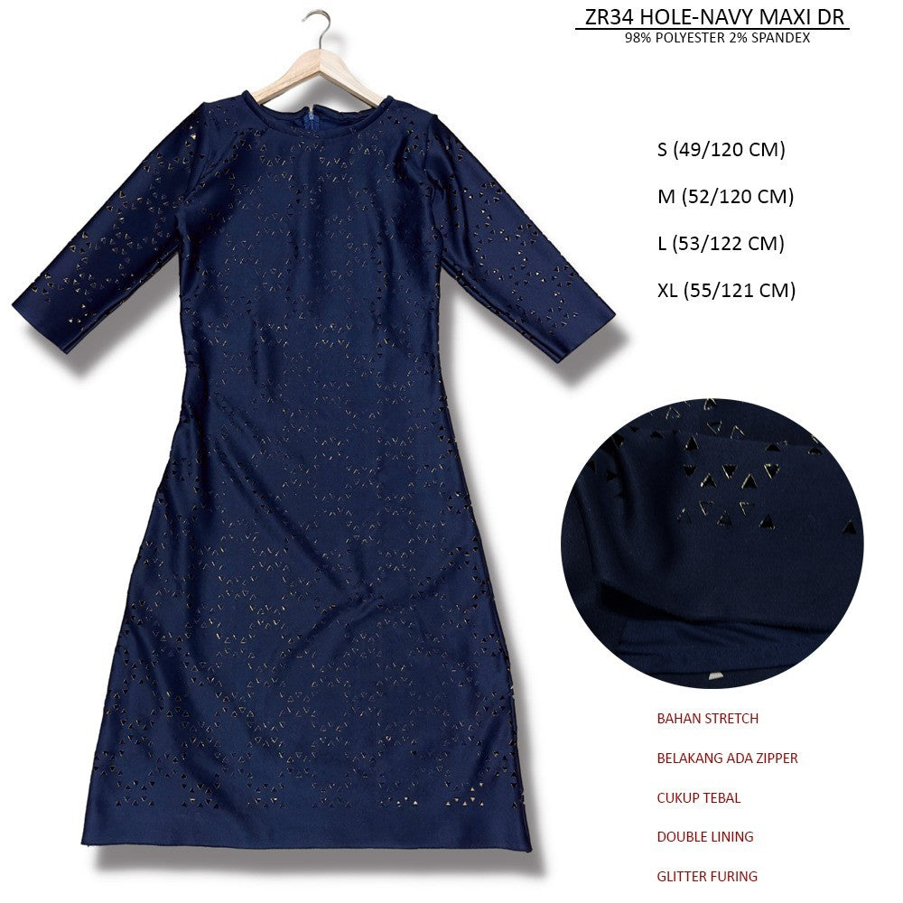 Dress Casual Maxi Wanita Lengen Pendek (ZR34 HOLE MAXI DRESS)