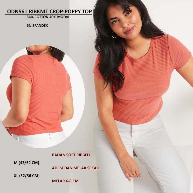 Atasan Kaos crop Wanita Lengan Pendek (ODN561 RIBKNIT CROP TOP)