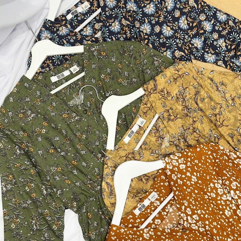 Dress Midi Casual Wanita Lengan Panjang Floral Spandex (UNQ312