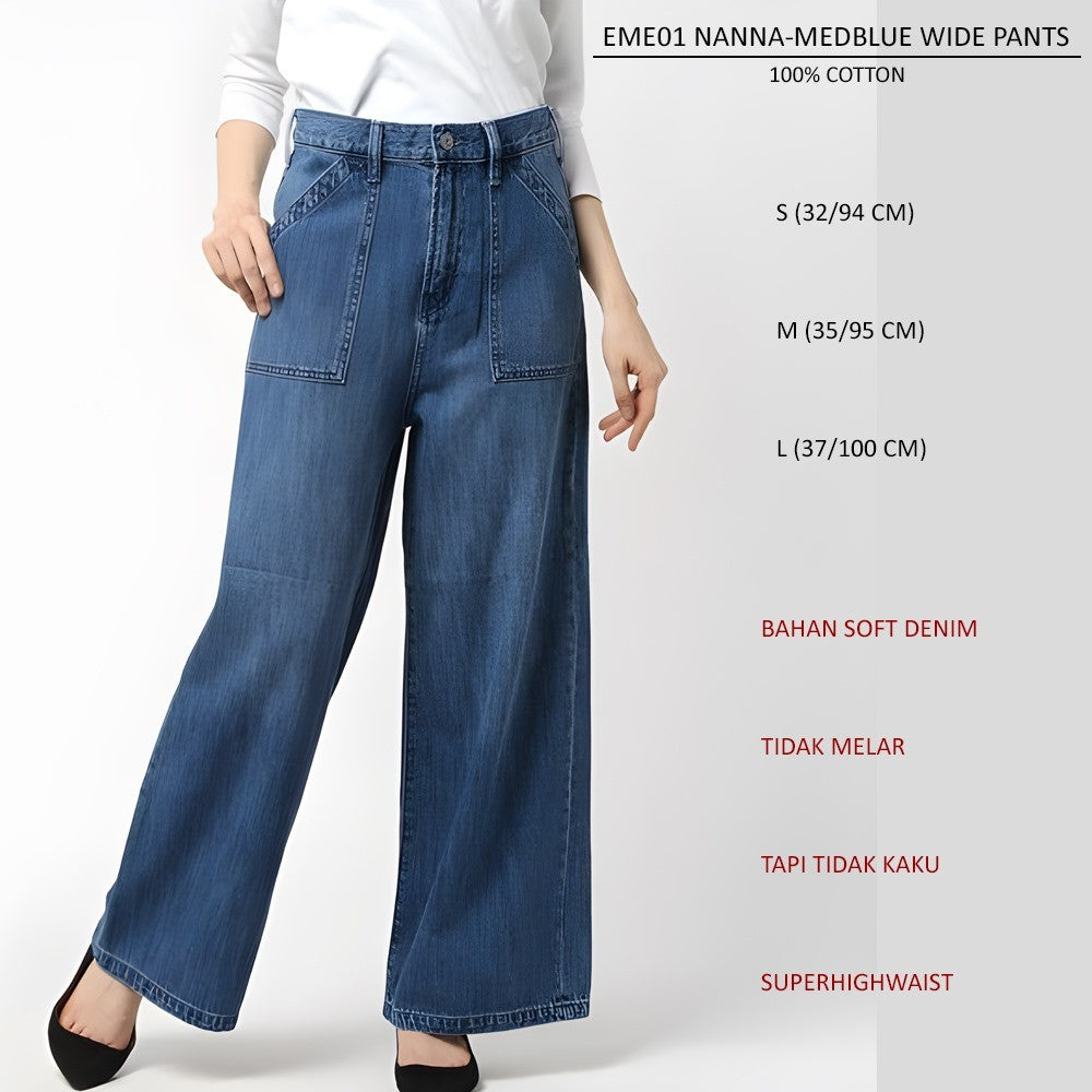 Celana Jeans Wanita Soft Denim Highwaist (EME01 NANNA WIDE PANTS)