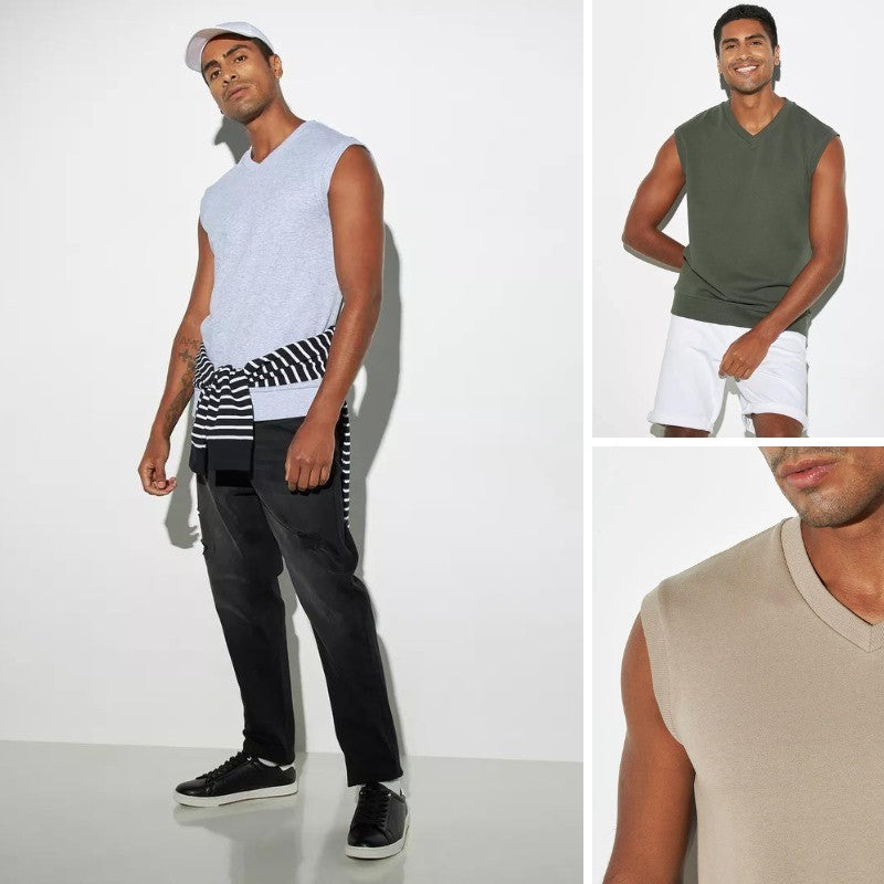 Atasan Rompi Pria Bahan Terry Vneck (SPL30 SOLID VEST)