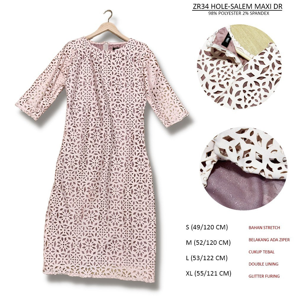 Dress Casual Maxi Wanita Lengen Pendek (ZR34 HOLE MAXI DRESS)