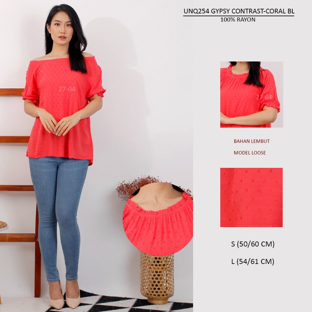 Atasan Blouse Wanita Lengan Pendek Rayon (UNQ254 GYPSY CONTRAST BLOUSE)