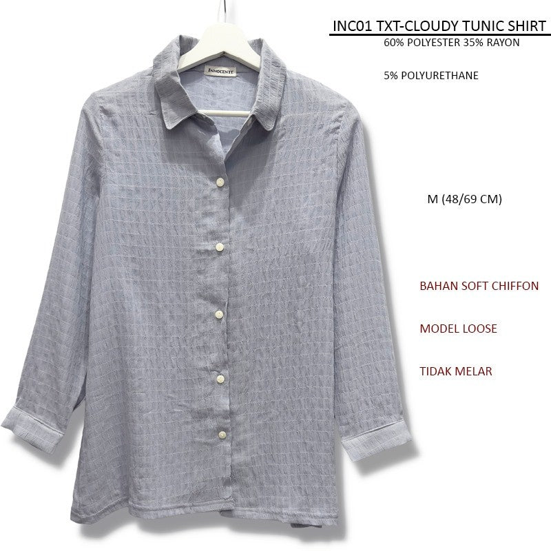 Atasan Kemeja Kasual Wanita Lengan Panjang Soft Chiffon (INC02 TXT TUNIC SHIRT)