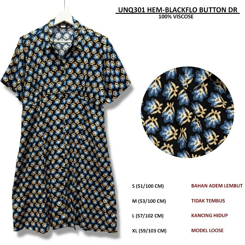 Dress Midi Wanita Casual Lengan Pendek (UN301 HEM BUTTON DRESS)