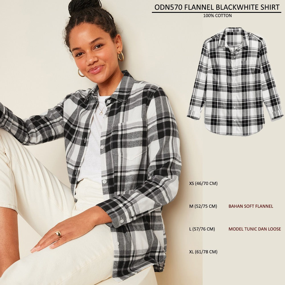 Atasan Kemeja Wanita Flannel Lengan Panjang (ODN570 FLANNEL SHIRT)