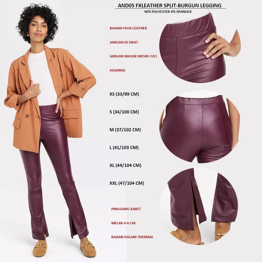 Celana Panjang Legging Wanita (AND05 FXLEATHER SPLIT LEGGING)
