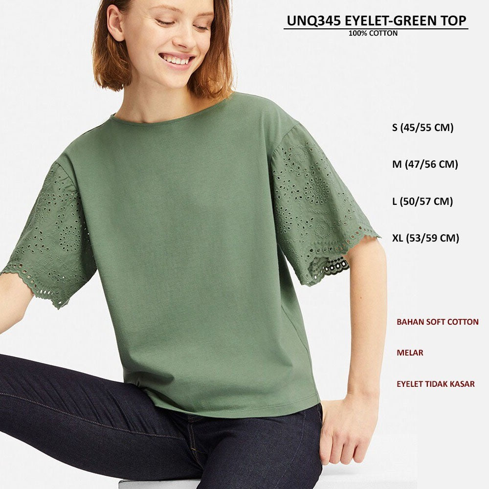 Atasan Kaos Wanita Lengan Pendek Soft Cotton (UNQ345 EYELET TOP)