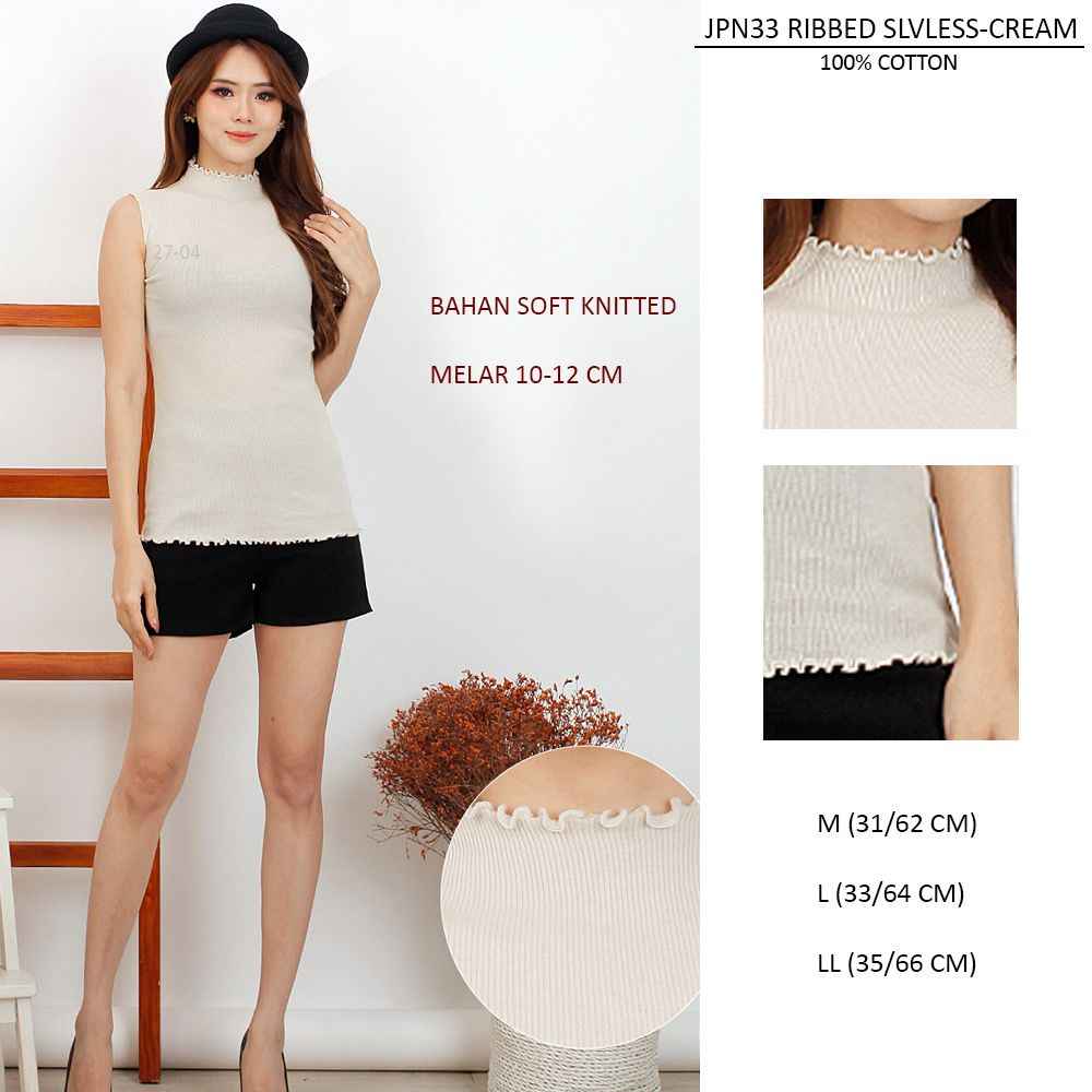 Atasan Kaos Wanita Tanpa Lengan Ribbed Turtleneck (JPN33 RIBBED SLVLESS)
