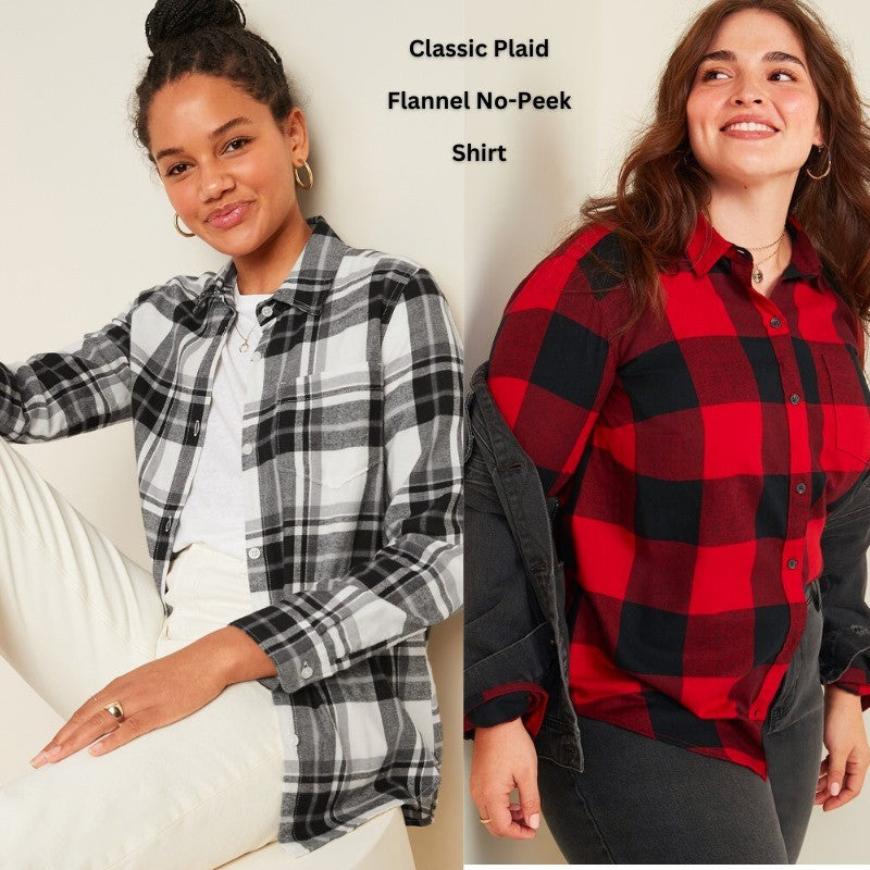 Atasan Kemeja Wanita Flannel Lengan Panjang (ODN570 FLANNEL SHIRT)