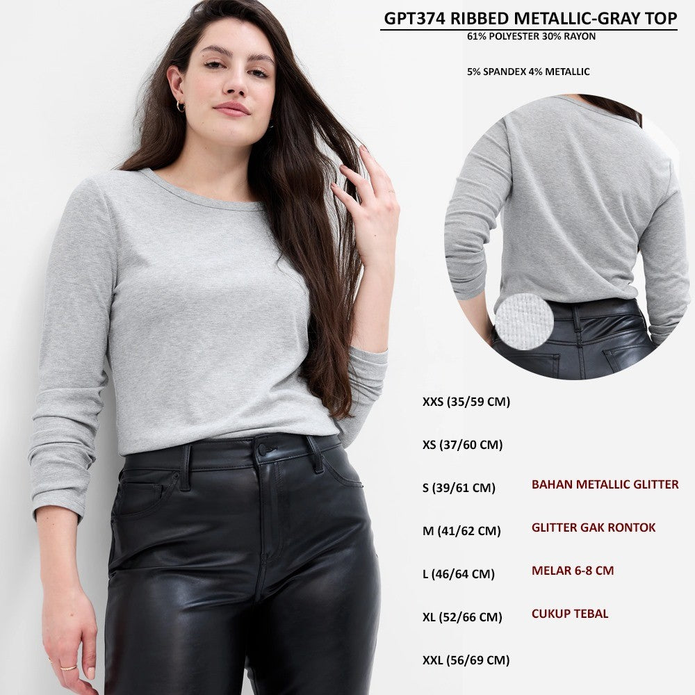 Atasan Kaos Wanita Lengan Panjang (GPT374 RIBBED METALLIC TOP)