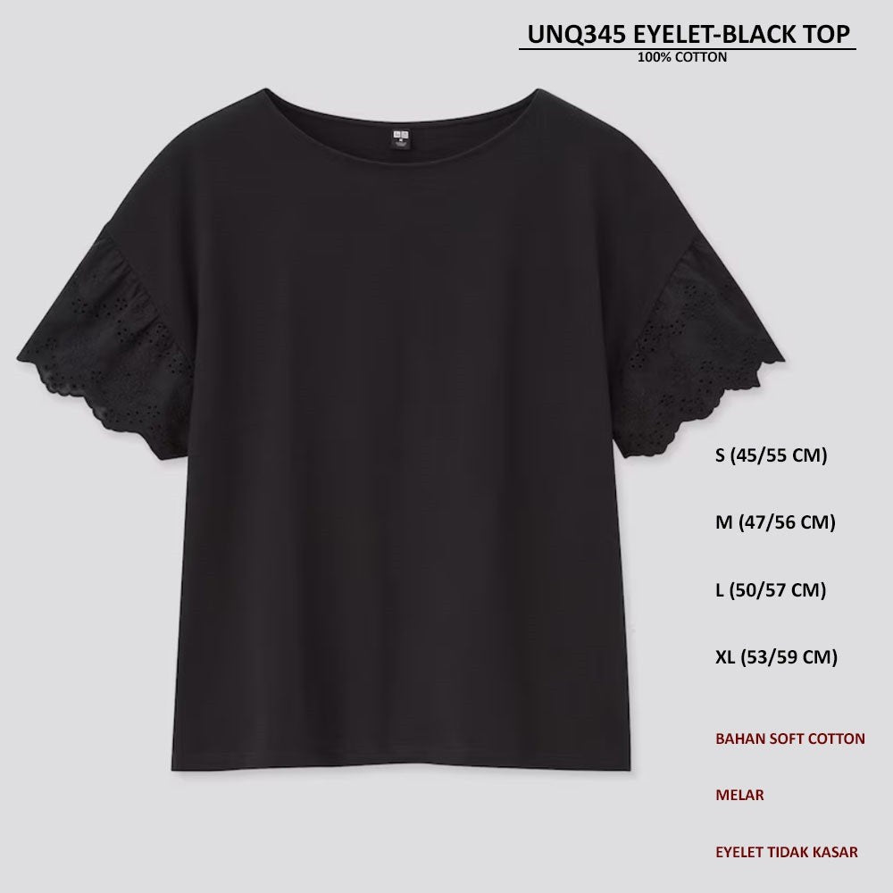 Atasan Kaos Wanita Lengan Pendek Soft Cotton (UNQ345 EYELET TOP)