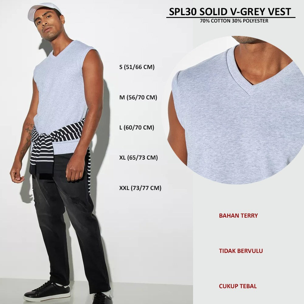 Atasan Rompi Pria Bahan Terry Vneck (SPL30 SOLID VEST)