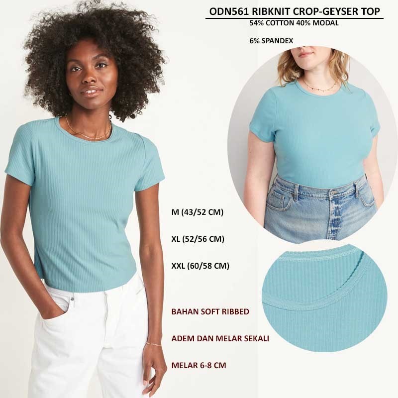Atasan Kaos crop Wanita Lengan Pendek (ODN561 RIBKNIT CROP TOP)