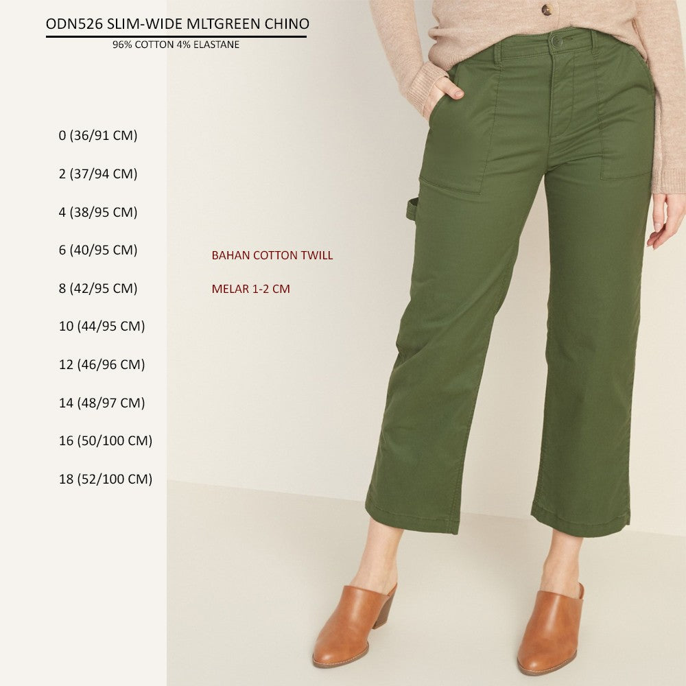 Celana Panjang Chino Wanita Catton Twill (ODN526 SLIM-WIDE MLTGREEN CHINO)