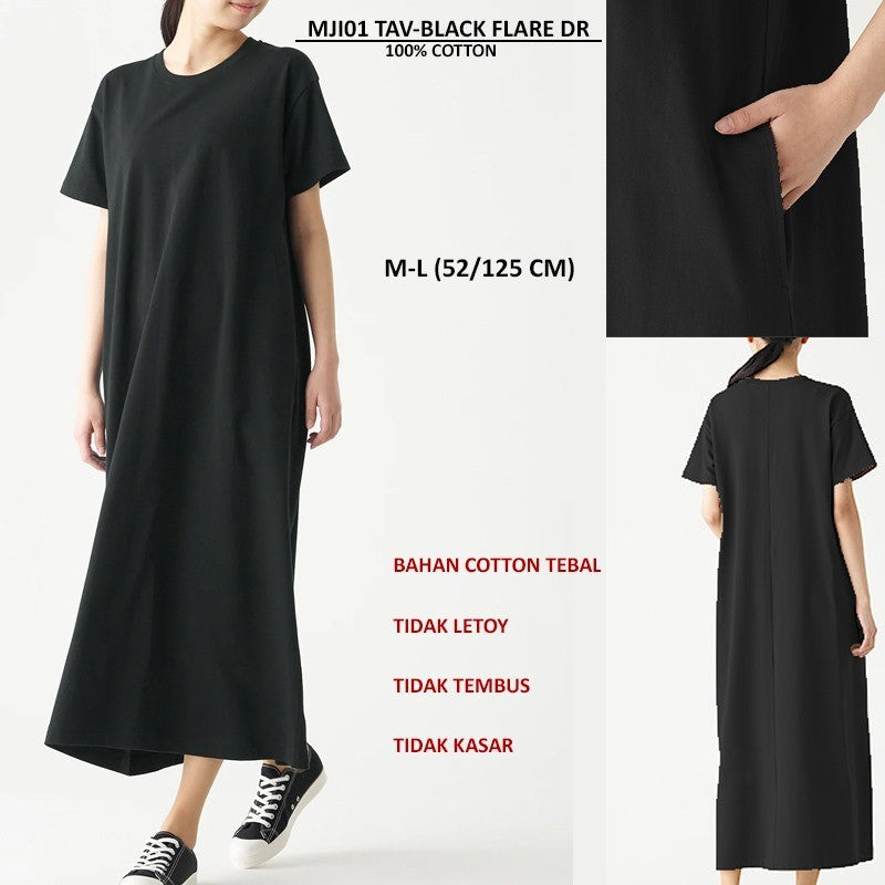 Dress Maxi Wanita Casual Lengan pendek (MJI01 TAV FLARE DRESS)
